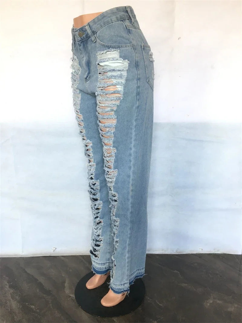High Waist Ripped Straight Leg Summer Jeans for Women