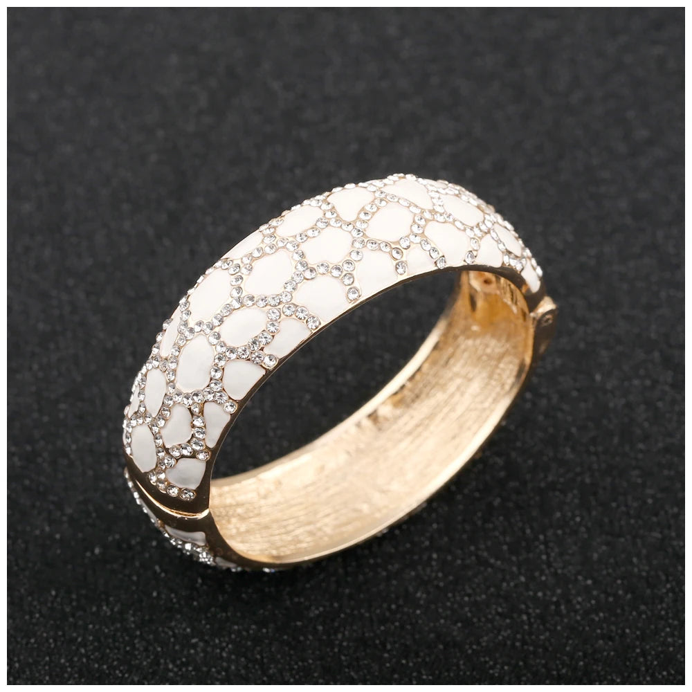 Colorful Enameled Rhinestone Statement Bangle Bracelet for Women