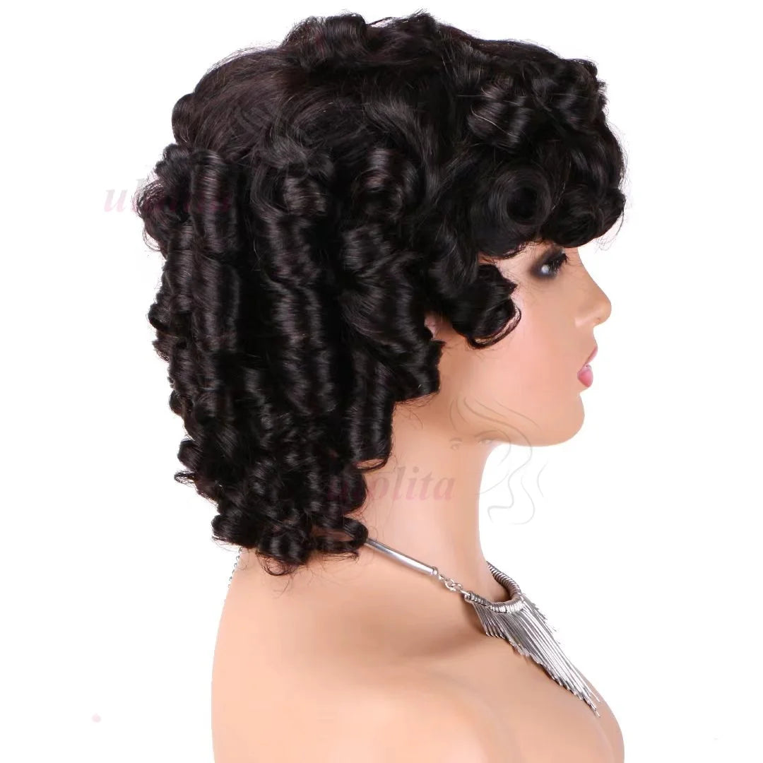 Bouncy Curly Pixie Bob Human Hair Wig With Bangs for Women