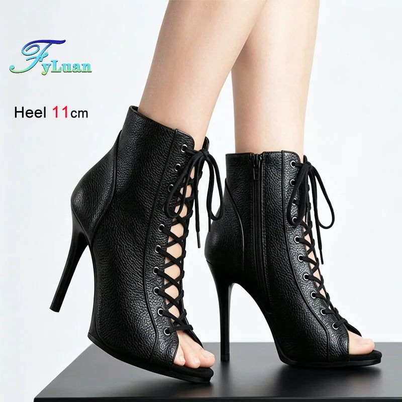 Black Peep Toe Stiletto Ankle Boots