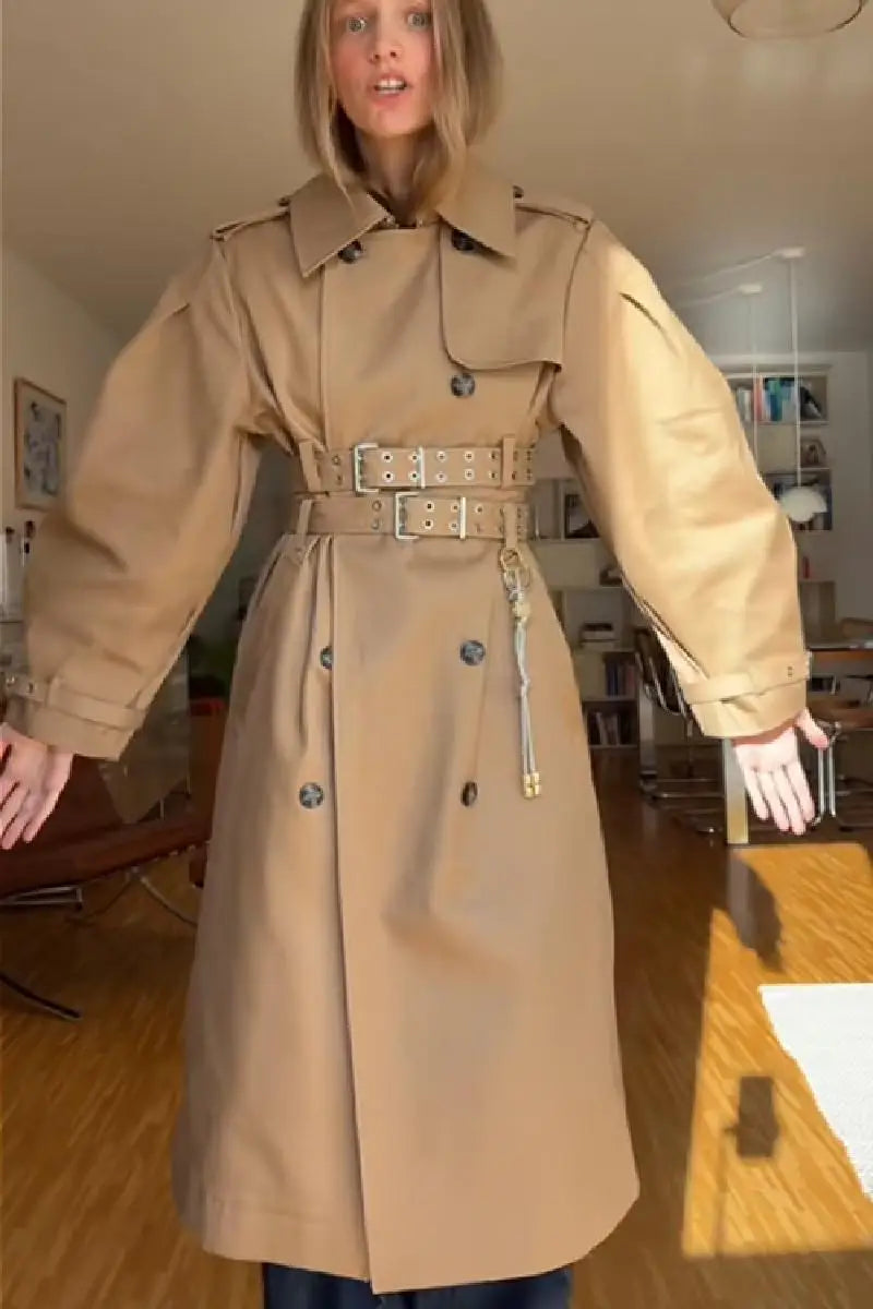 Chic Punk Trench Coat For Women Full Sleeve Loose Hooded Crop Jacket Lapel Bat Sleeve Long Coats 2025 New Lady Y2k Fall Outwears