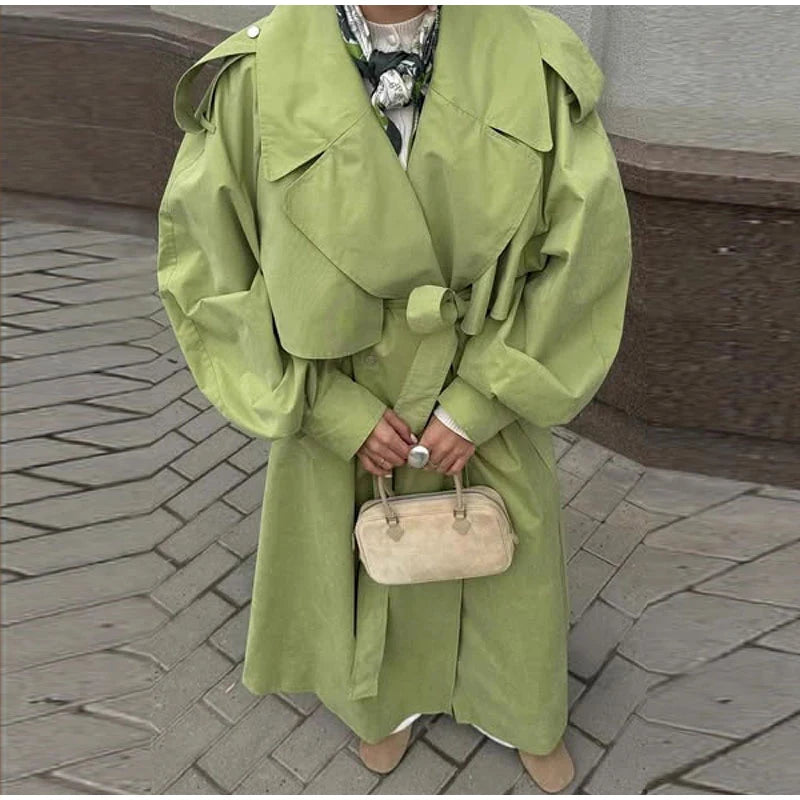 Turn-Down Collar Lace Up Windbreaker Coat For Women