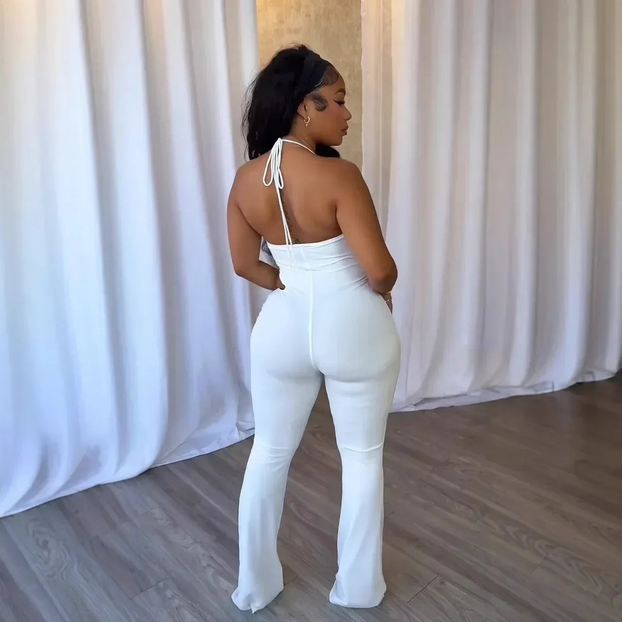 Elegant Slim-Fit Elastic Neck Strap Jumpsuit for Women