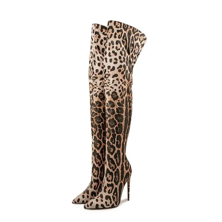 Purple Gradient Leopard Print Over-the-Knee Boots for Women