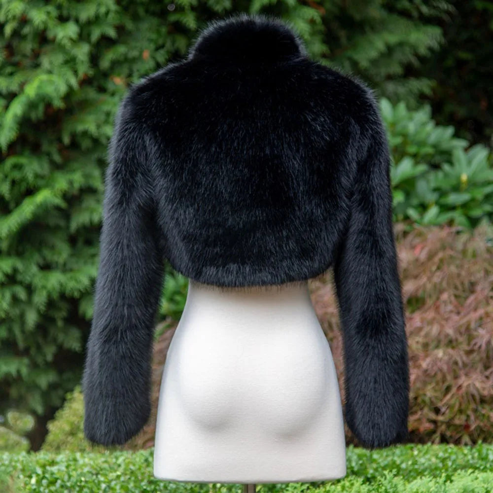 Warm Faux Fur Long Sleeve Open Front Coat for Women