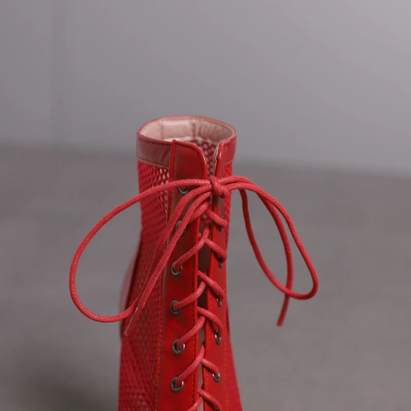 High Heel Mesh Peep Toe Boots