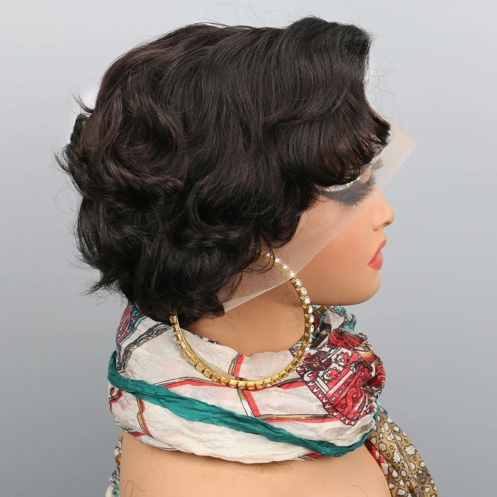 Short Curly Brazilian Human Hair Lace Front Wig for Women