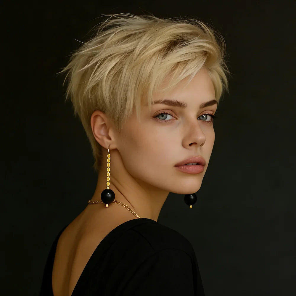 Machine Made Straight Short Blonde Human Hair Wig For Women