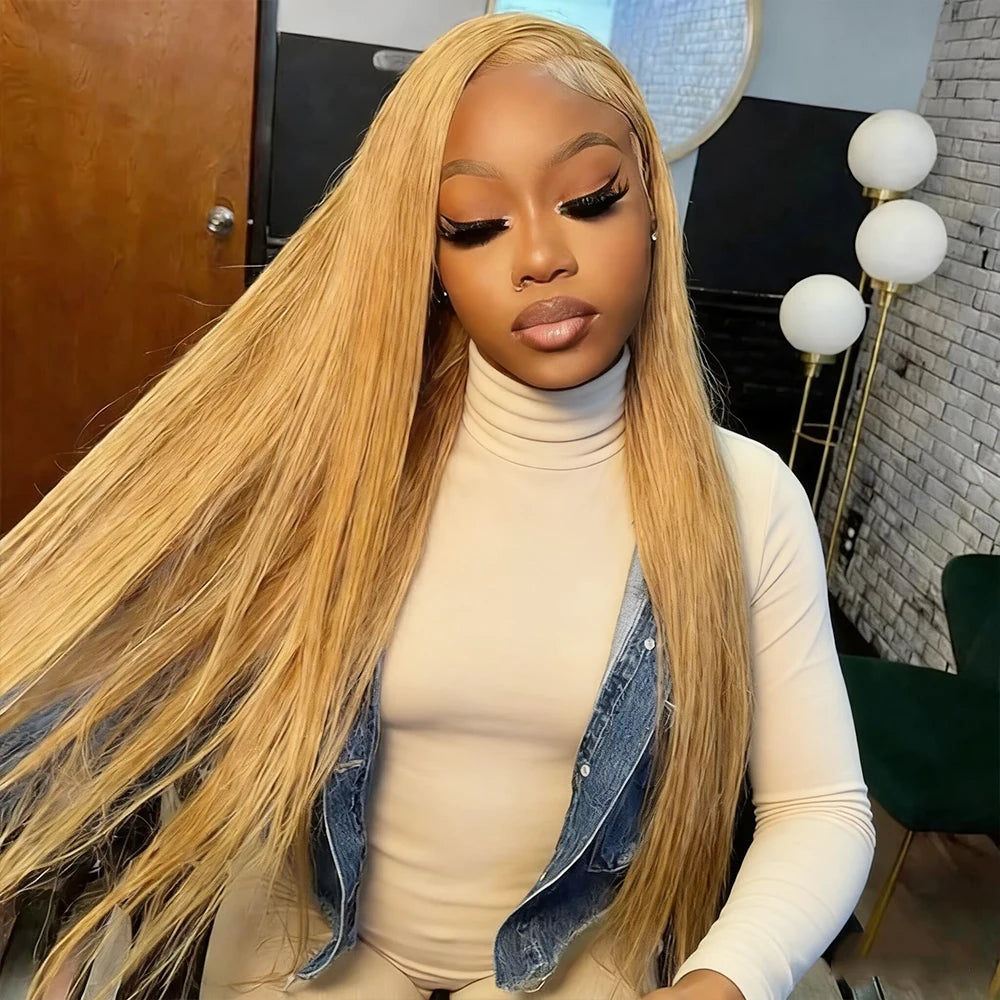 Honey Blonde Bone Straight Lace Front Human Hair Wig for Women