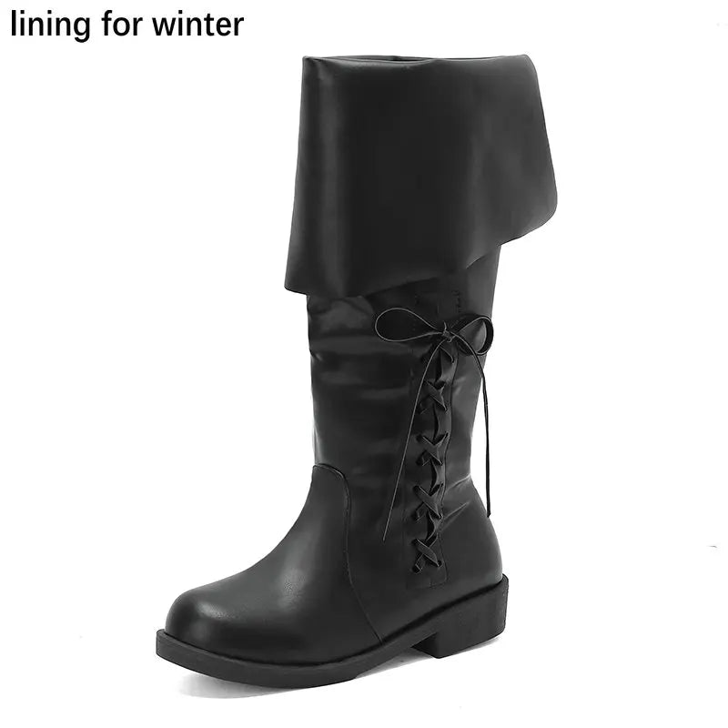 Retro Cross-Tied Flat Mid-Calf Costume Boots for Women