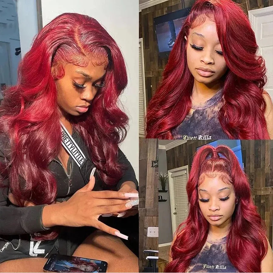 Luxury Burgundy Body Wave Lace Front Human Hair Wig For Women