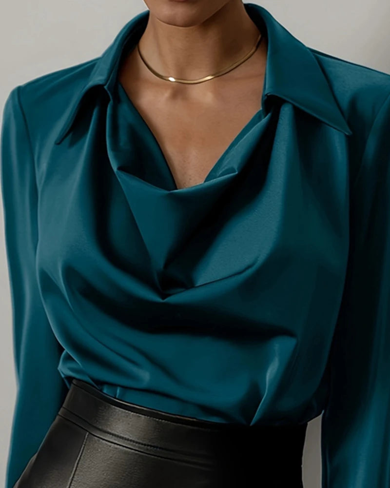 Spring Solid V Neck Long Sleeve Casual Shirt Pullover Top