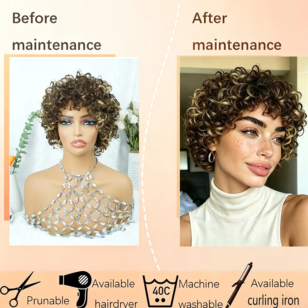 Soft Natural Curly Pixie Cut Human Hair Wig for Women
