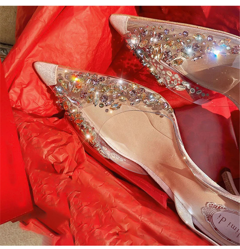 Rhinestone Pointed Toe Transparent Sandals for Women
