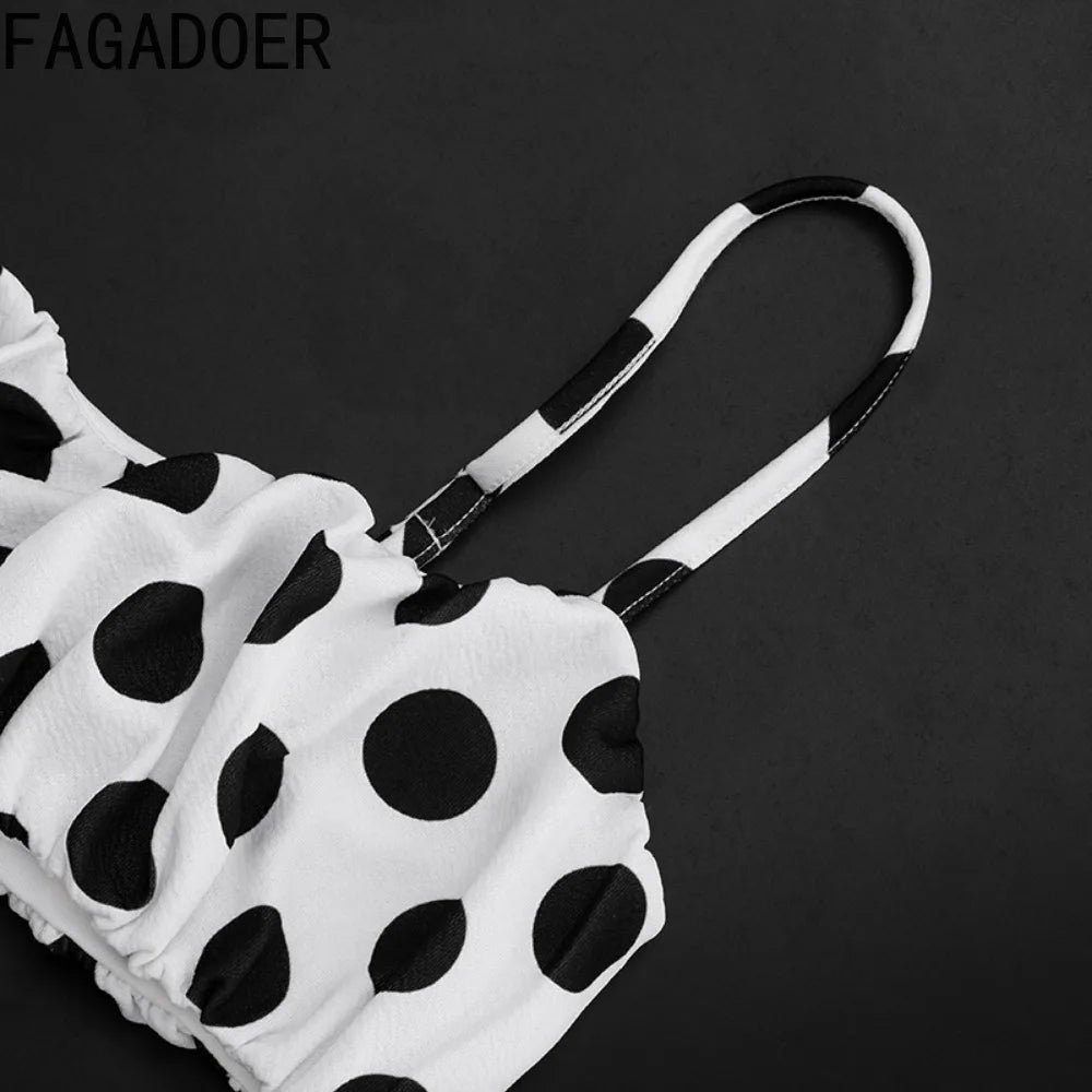 Polka Dot Spaghetti Strap Crop Top and Shorts Two Piece Set for Women