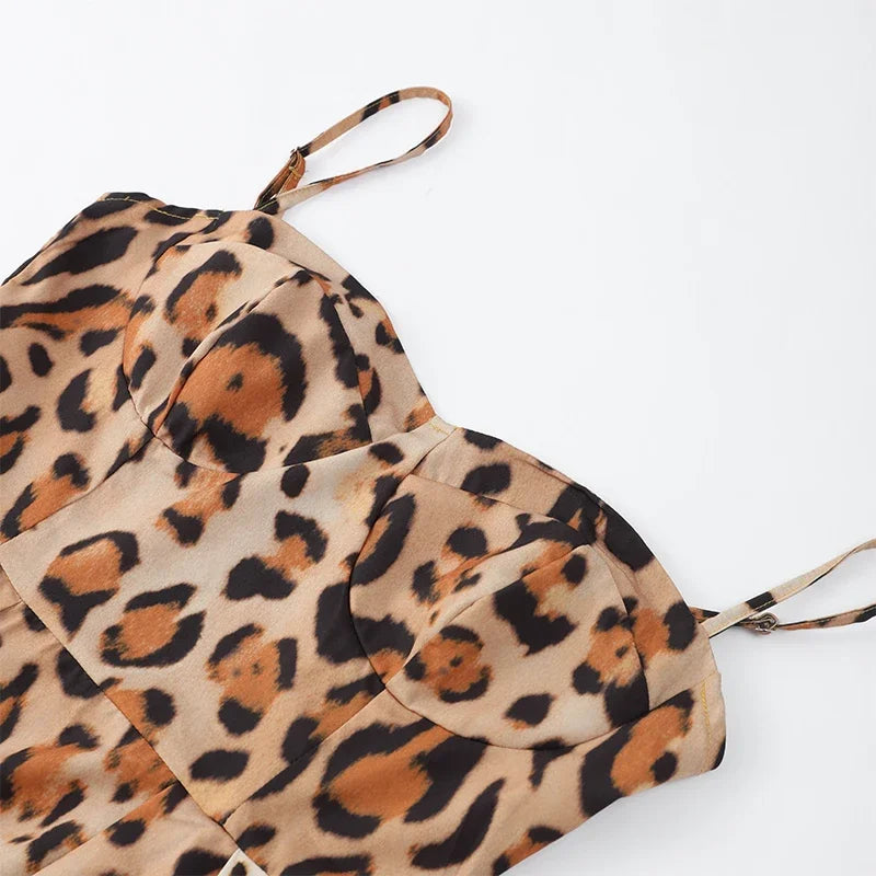 Leopard Print Open Back Sleeveless Mini Dress For Women