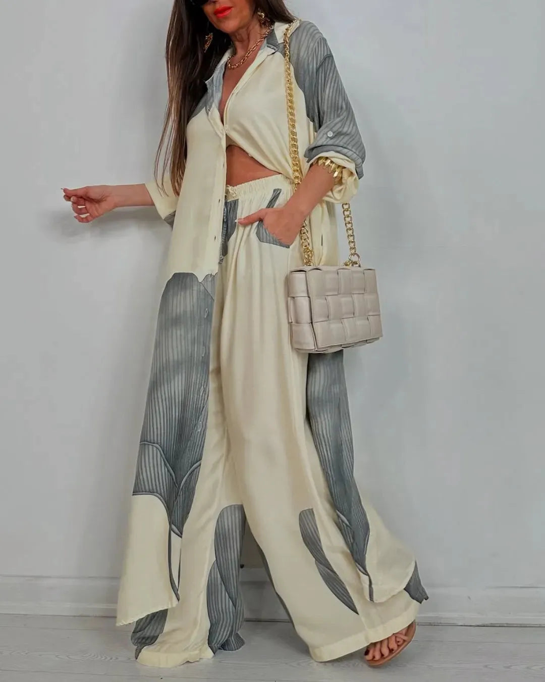 Patchwork Print Top Two-Piece Set