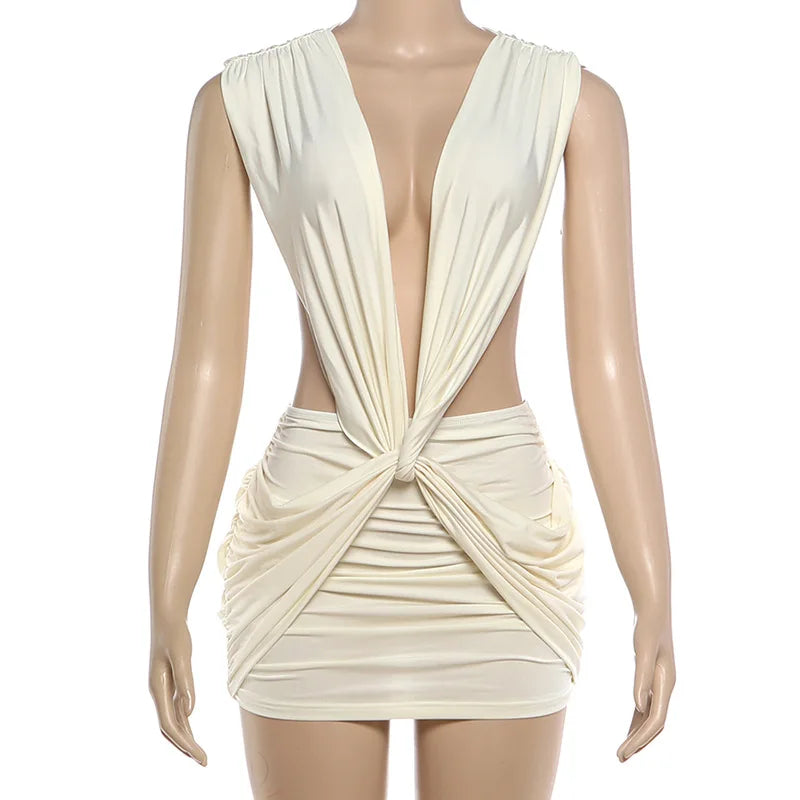 Solid Cross Twist Ruched Bodycon Mini Dress for Women