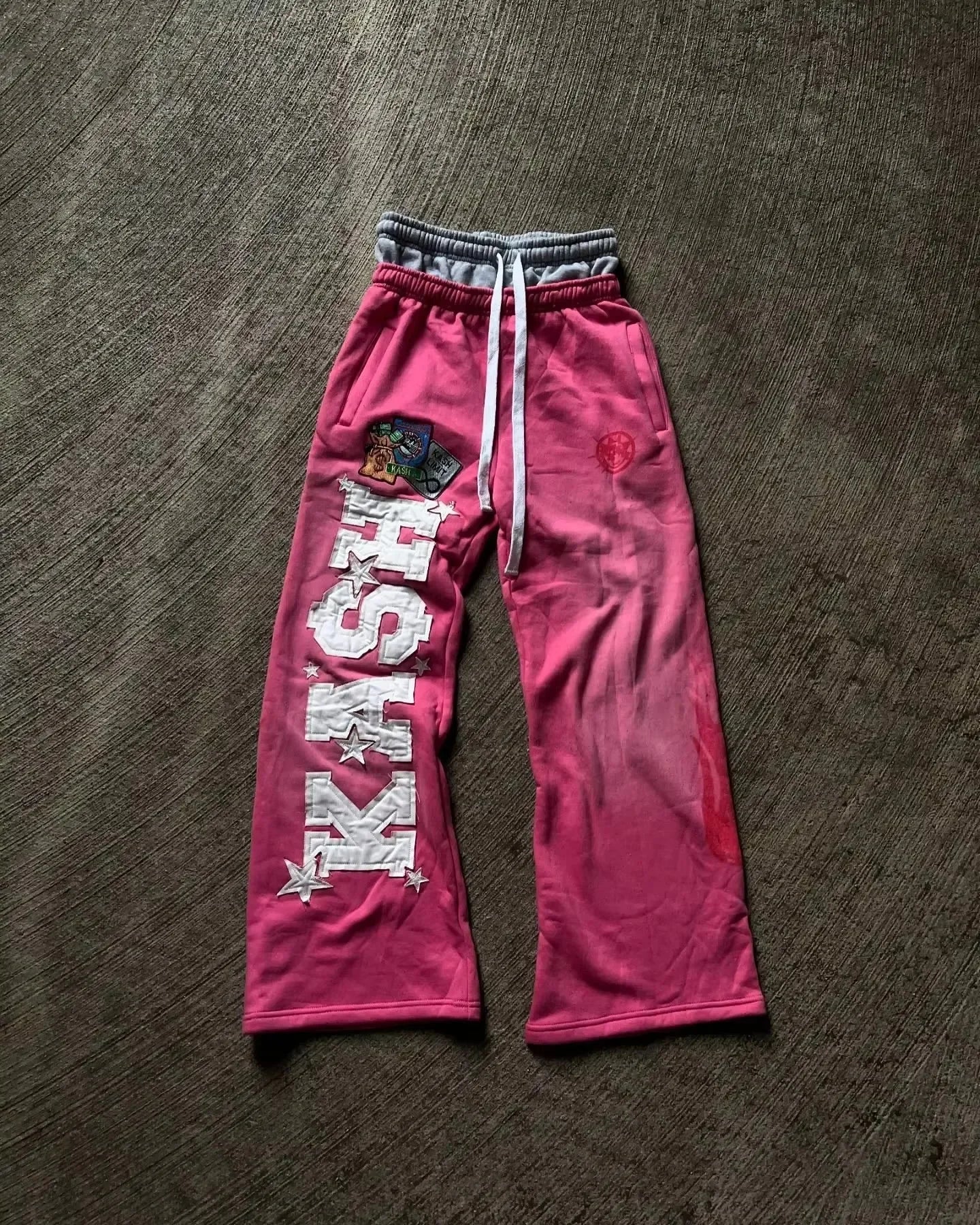 American Womens Mens Sports Pants Y2K Clothing Hip Hop Patch Letter Patch Baggy Pants Punk Rock Drawstring Jogging Pants