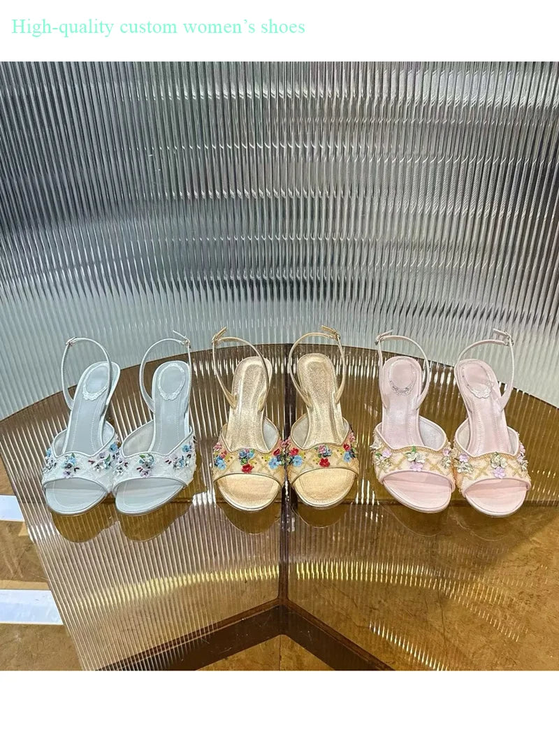 Floral Rhinestone Embellished Wedding Shoes for Women