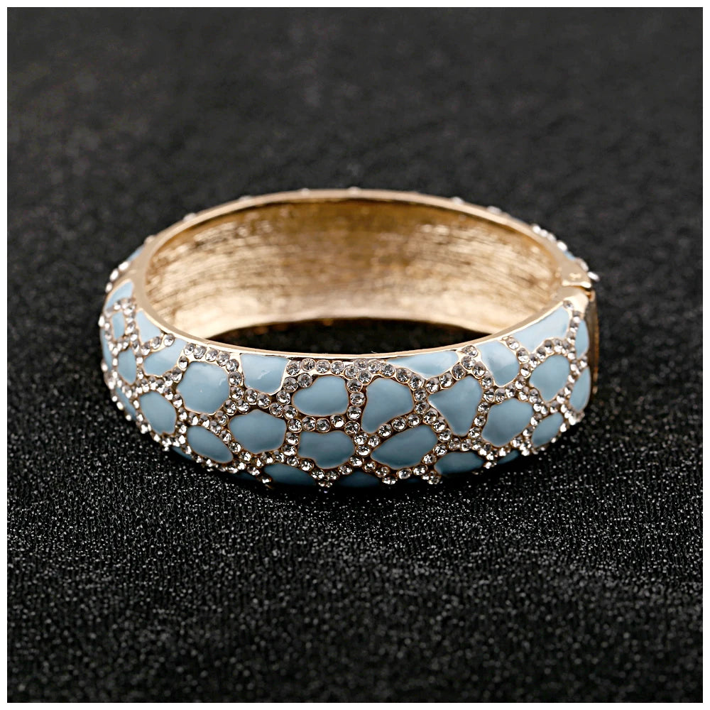 Colorful Enameled Rhinestone Statement Bangle Bracelet for Women