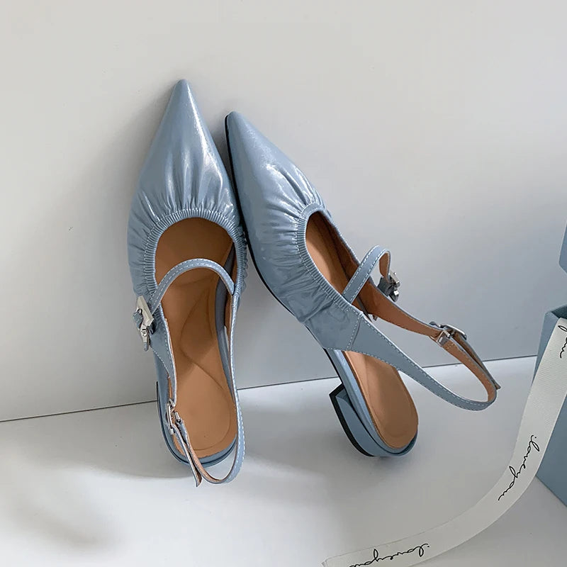 Genuine Leather Pleated Closed Toe Sandals for Women