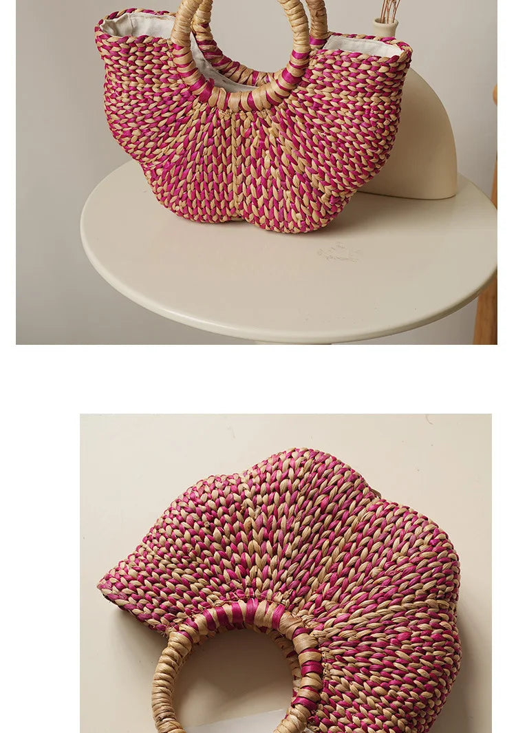 New Straw Woven Women's Bag Hand-woven Straw Women's Handbag Luxury Brand Personalized Fashionable Straw Beach Bag High Quality