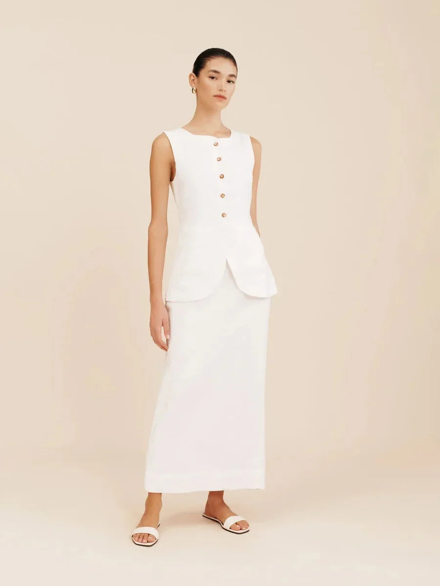 Breathable Linen High Waist Vest And Skirt Set For Women