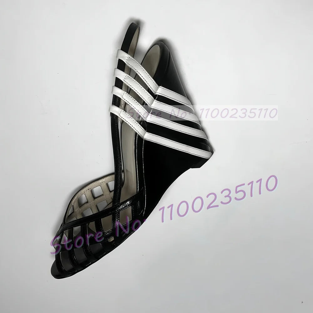 Two Tone Peep Toe Cross Strap Wedge Sandals For Women