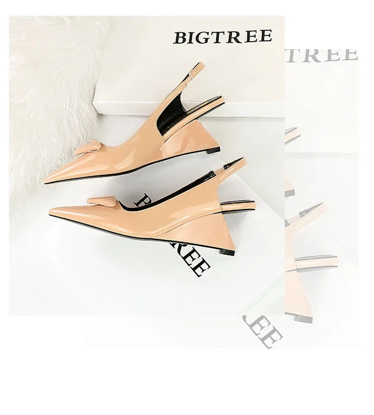 Patent Leather Wedge Heel Pumps With Back Strap for Women