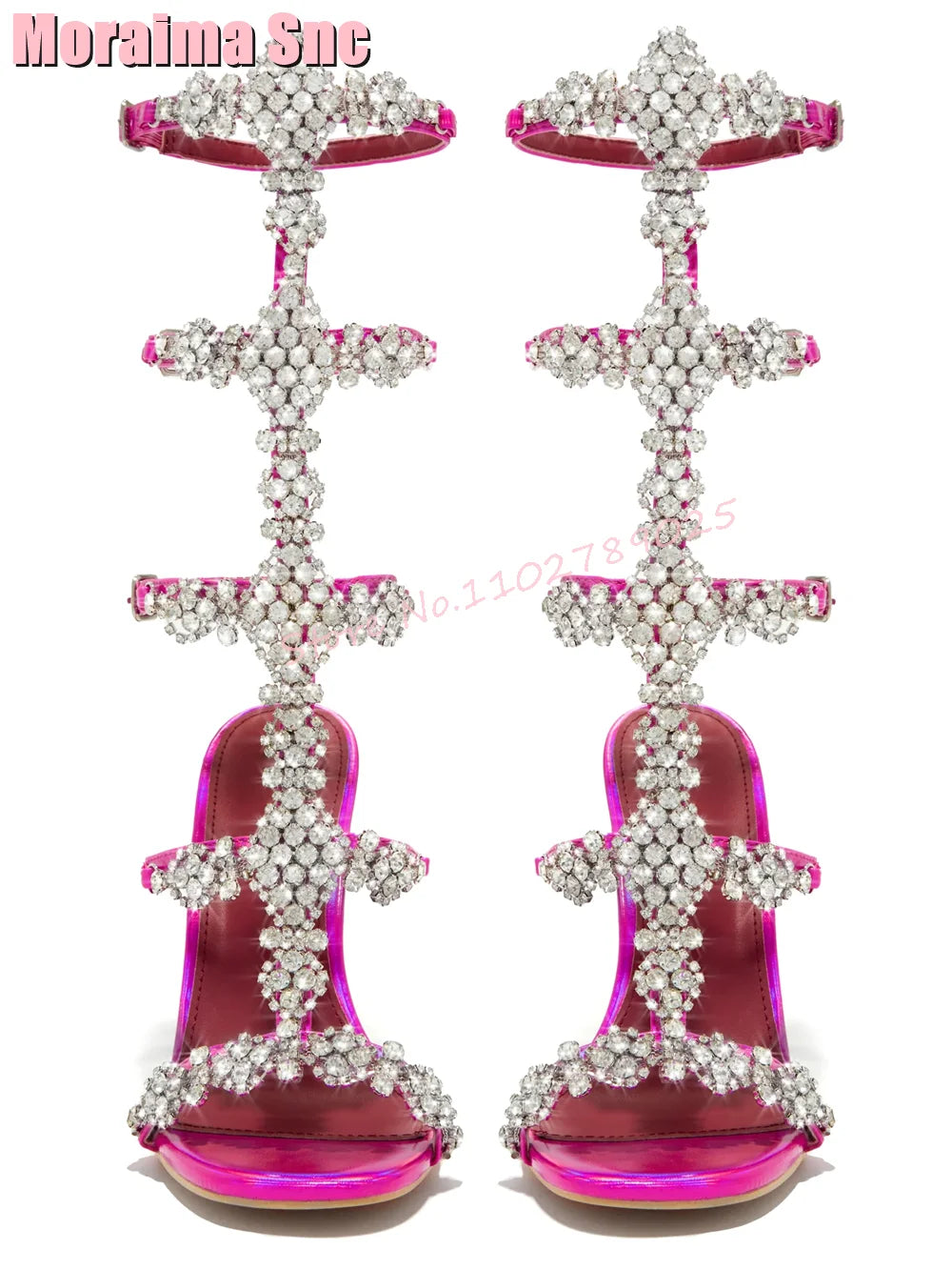 Elegant Crystal T Strap Open Toe Stiletto Sandals for Women