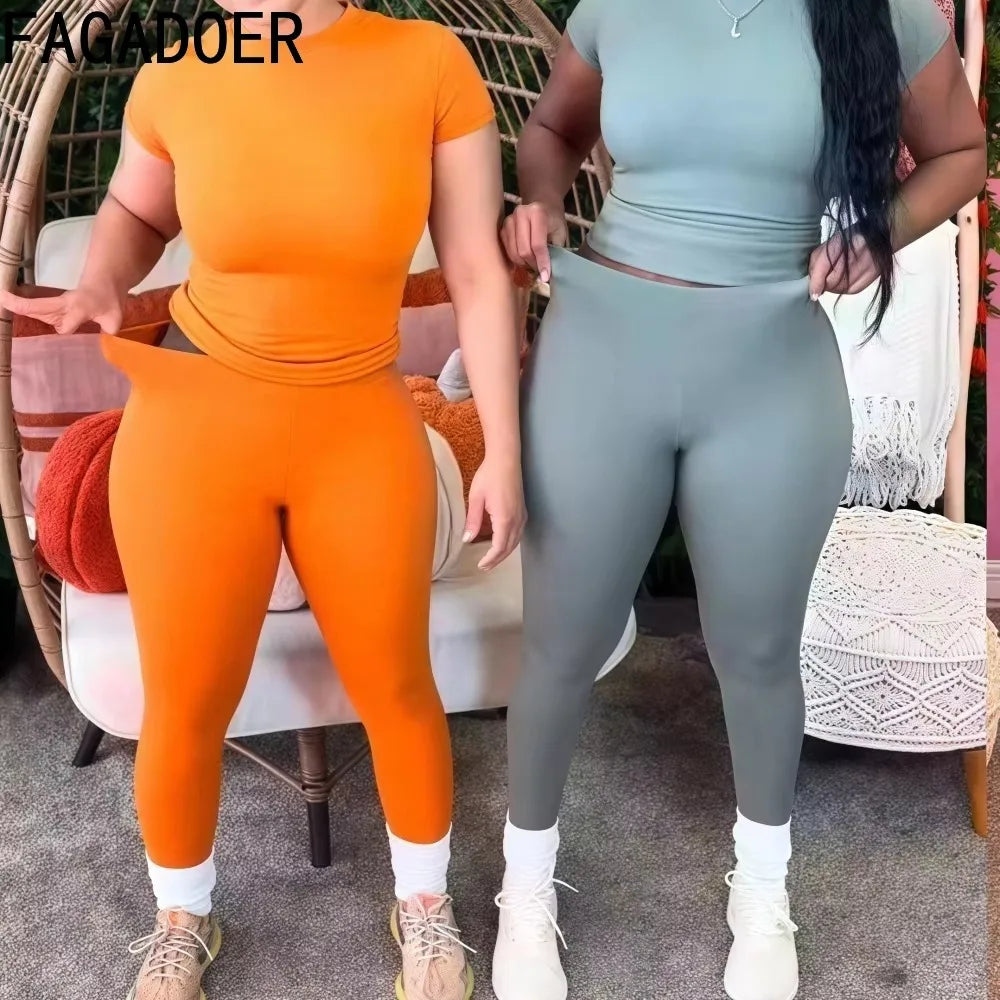 Casual Streetwear Two Piece Crop Top and Bodycon Pants Set for Women