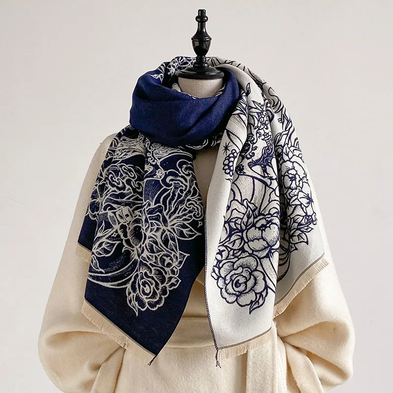 Vintage Floral Fringe Shawl Wrap