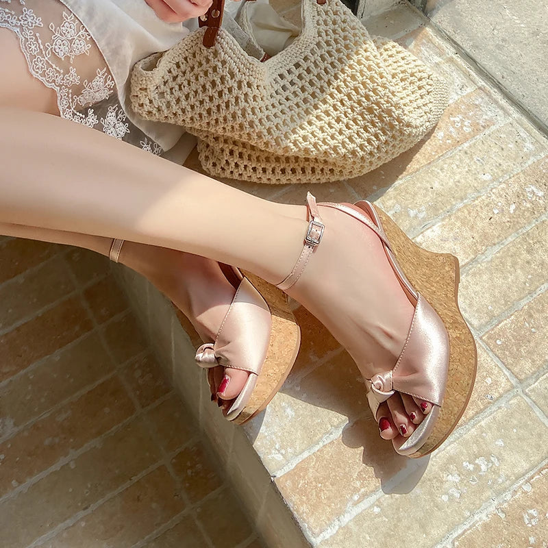 Peep Toe Suede Wedge Sandals With Platform Heel Buckle for Women