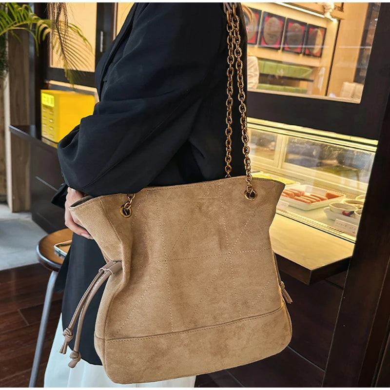 Brand Diamond-shaped Underarm Bag New Women Luxury Retro Fashion Versatile Drawstring Chain Bag Textured Hardware Shoulder Bag