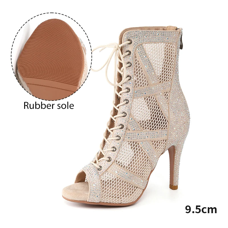 Rhinestone Stiletto Latin Dance Ankle Boots for Women