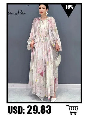 Printed Chiffon Ankle Length Dress With Bubble Sleeves for Women