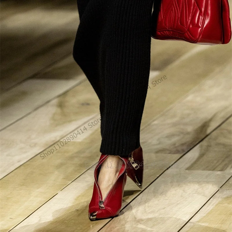 Red Pointed Toe Ankle Boots