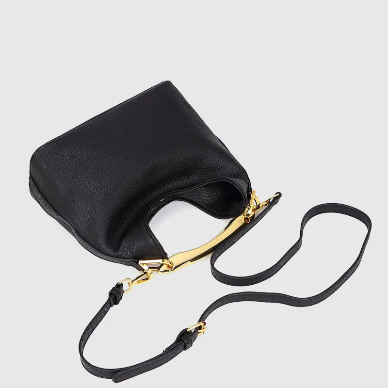 Luxury Texture Women's Bag Lychee Pattern Metal Handle Shoulder Bag Evening Clutch Bag Fashion Designer Half-moon Crossbody Bag