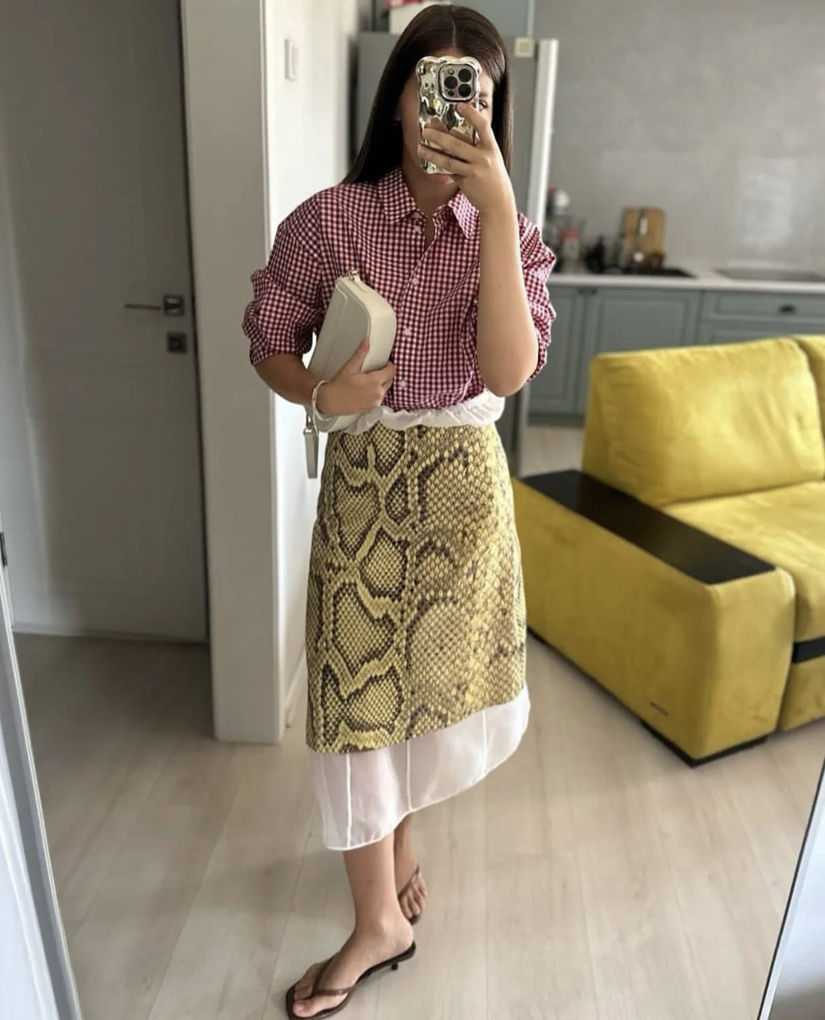 Snake Print High Waist Slim Fit Midi Skirt for Women