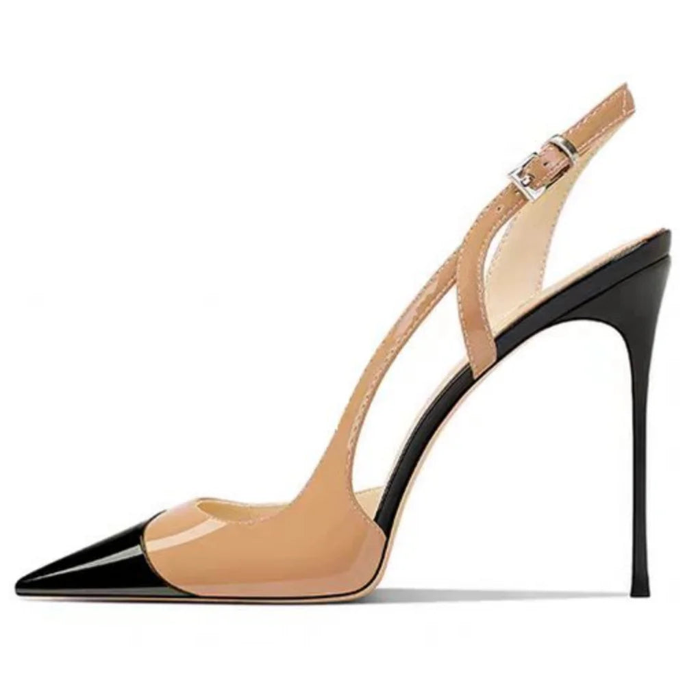 Patent Leather Pointed Toe Pumps With Rhinestone Ankle Strap for Women