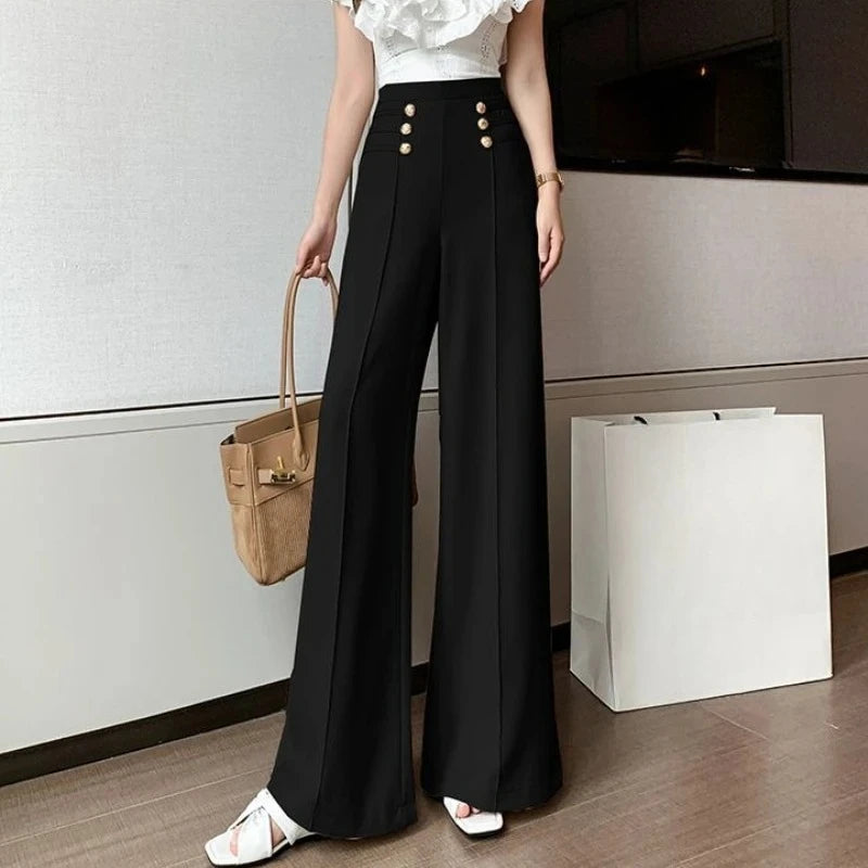 High Waist Female Trousers Elastic Classic Xxl Vintage Korean Fashion Chic and Elegant Aesthetic G 90s Women's Pants Wide Leg