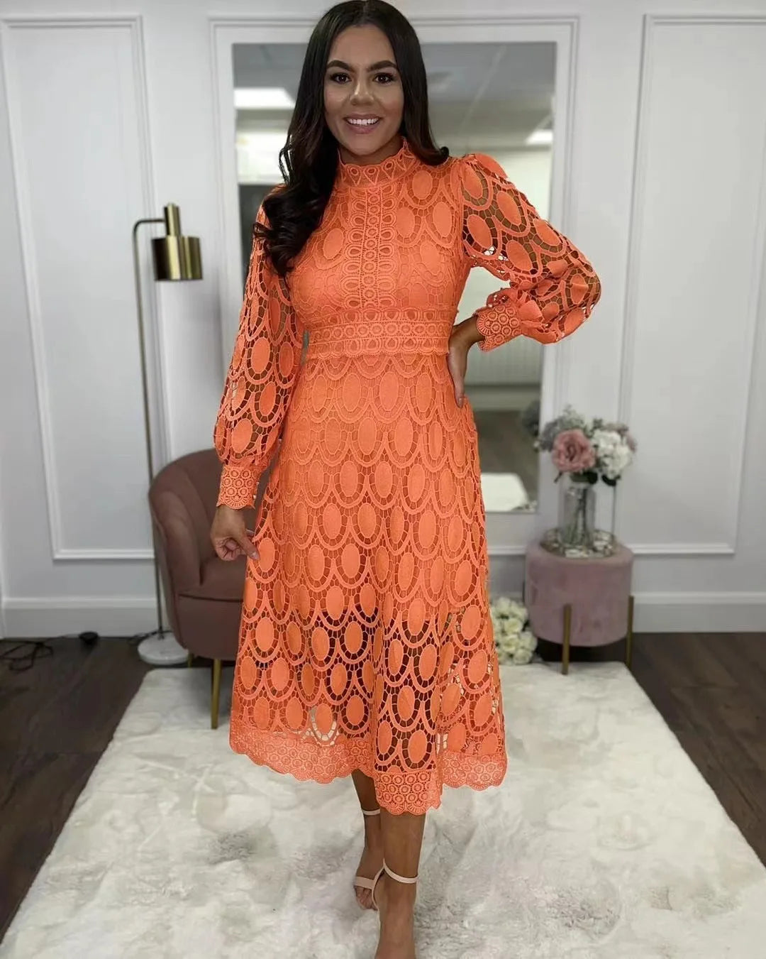 Elegant Lace with Hollow Detailing Maxi Dress for Women