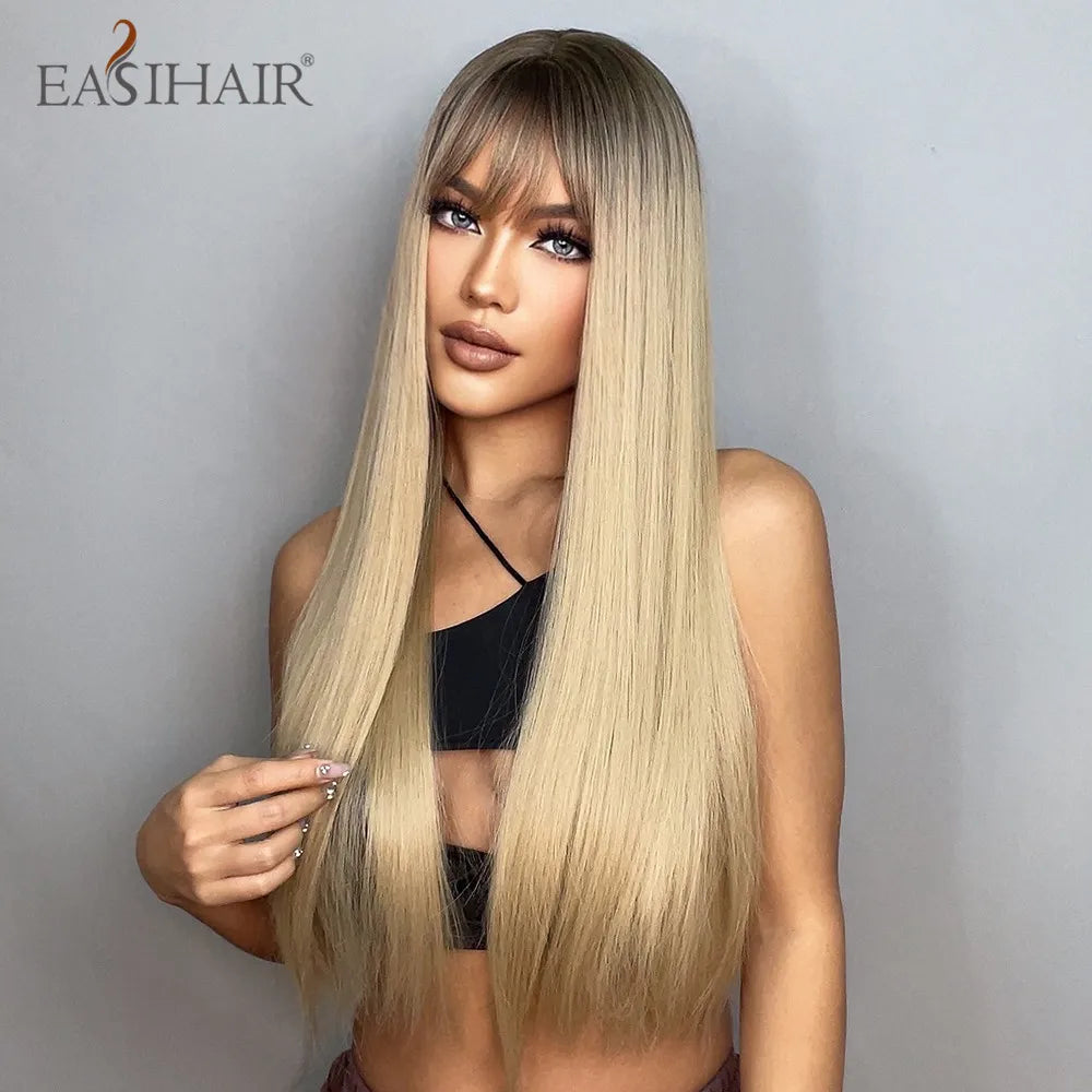 Heat Resistant Long Straight Ombre Bangs Wig for Women
