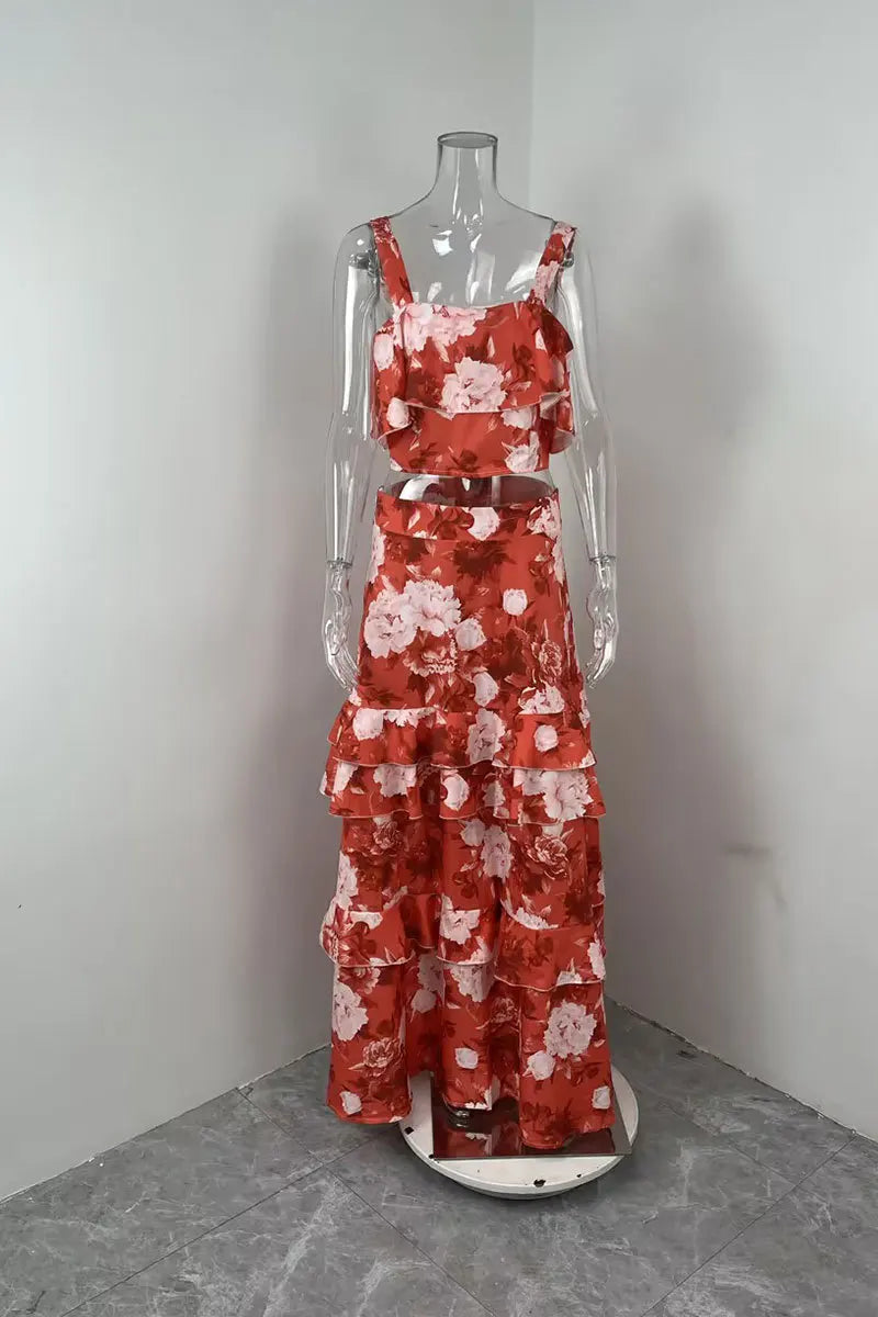 Printed Beach Vacation Style Two-Piece Set for Women