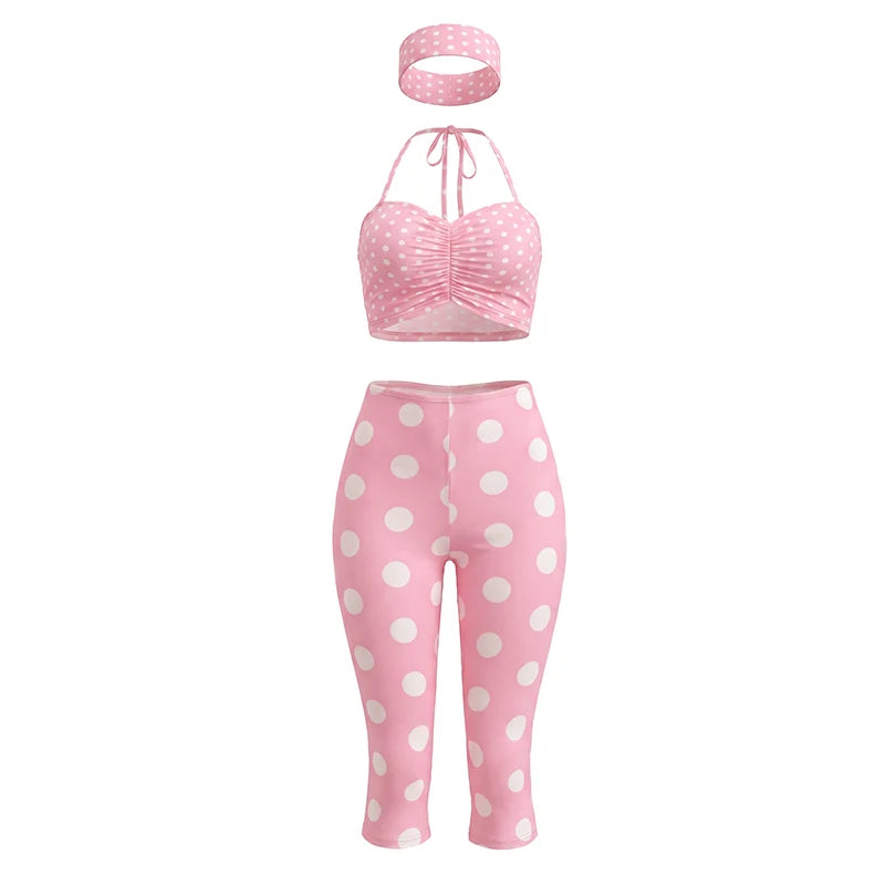 Chic Polka Dot Print Elastic Three-Piece Set for Women