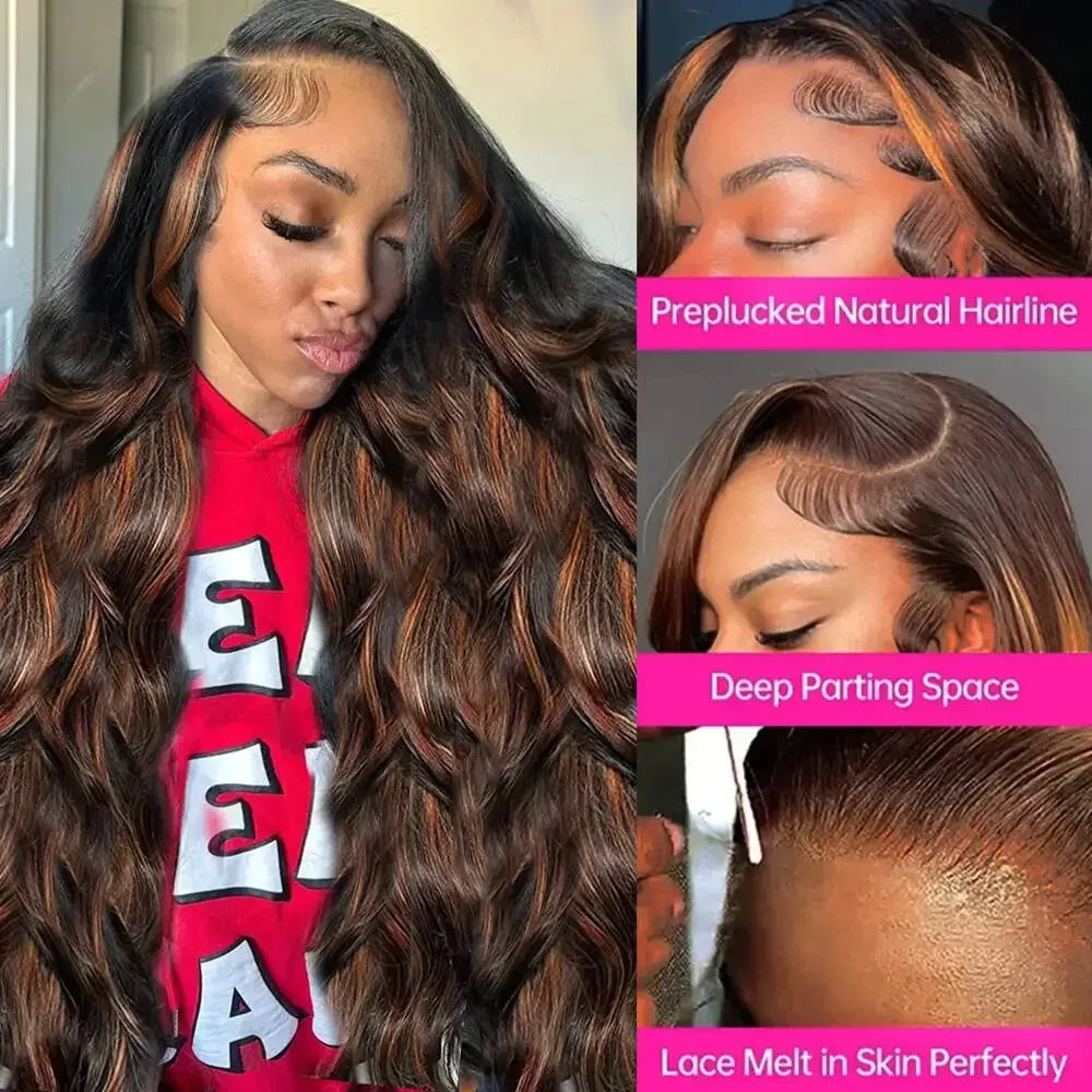 Transparent Lace Highlight Body Wave Human Hair Wig For Women
