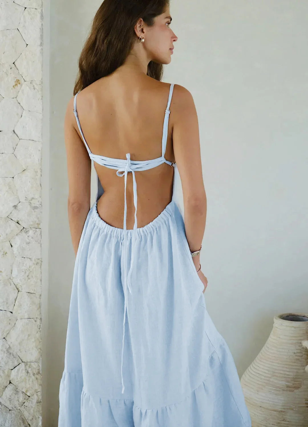 Loose Backless A Line Cotton Beach Maxi Dress for Women