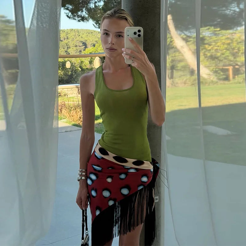 Leopard Patchwork Fringed Double-Sided Mini Skirt for Women
