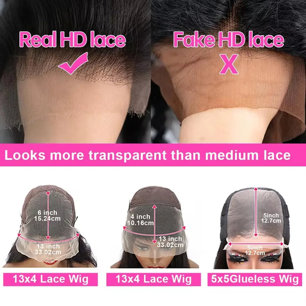 High Definition Transparent 34 Inch Body Wave Lace Front Wig for Women